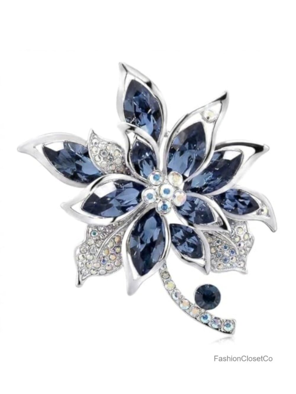 Vintage Flower Brooch Pin Rhinestone Crystal Lapel Pin